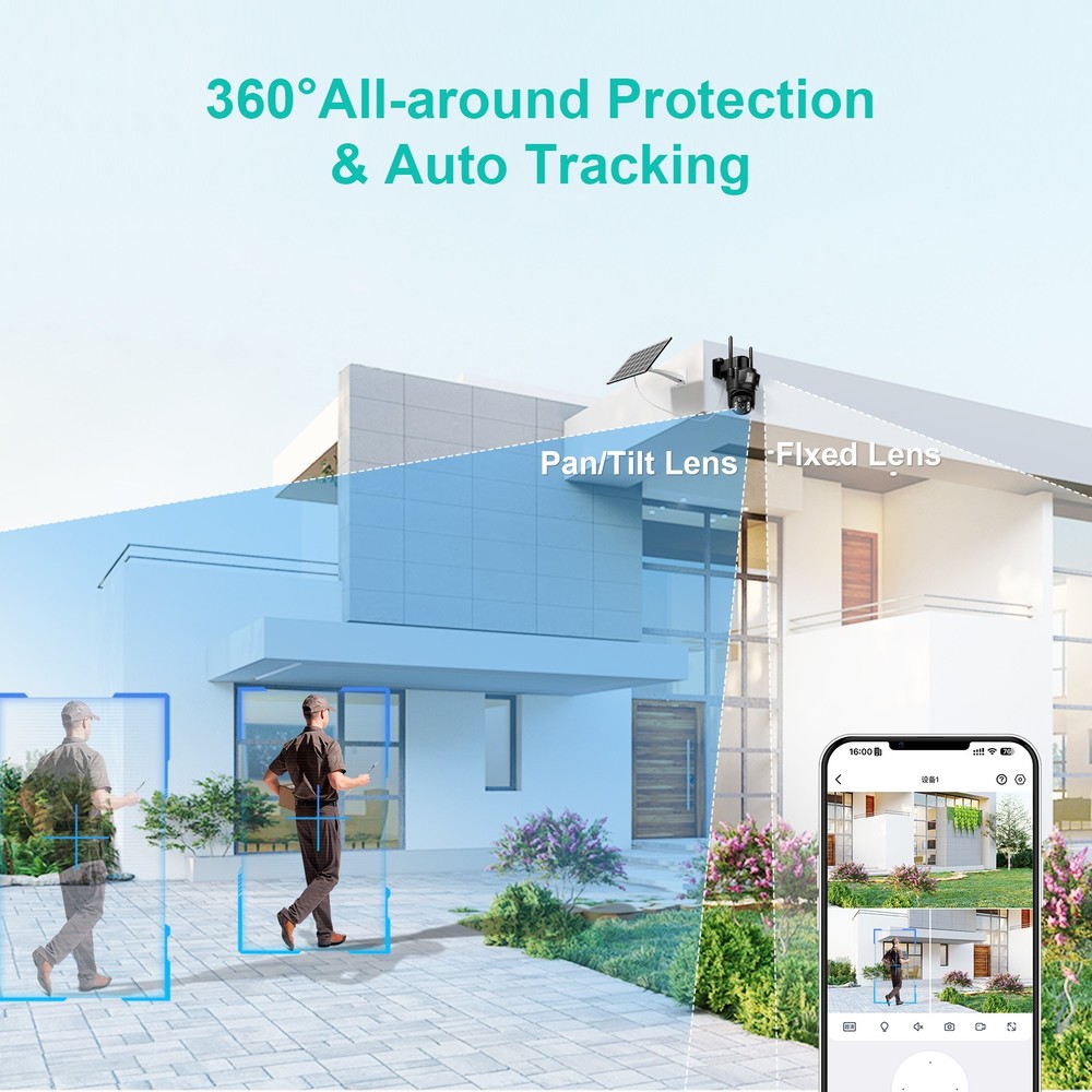 2PCS Solar Battery Powered Wireless Outdoor Home Security WiFi Camera System