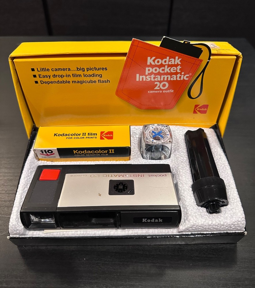 70’s Kodak Pocket Instamatic 20 Camera W/ Box-Manual-Flash Cube
