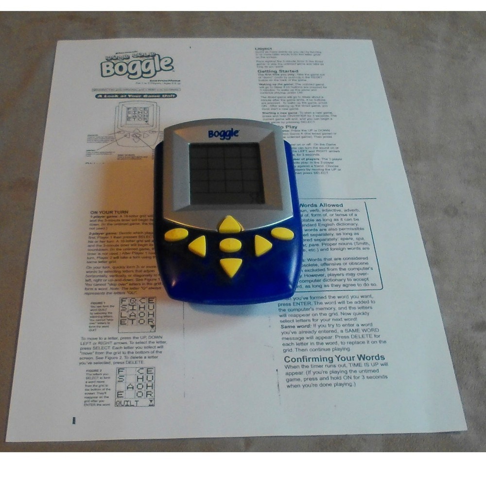 Electronic Handheld Boggle Works 2002 Hasbro Parker Bros Blue