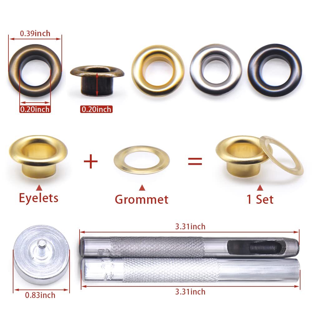 Grommet Kit 800 Sets 4 Colors Eyelets with 3 Pieces Install Tool Kit