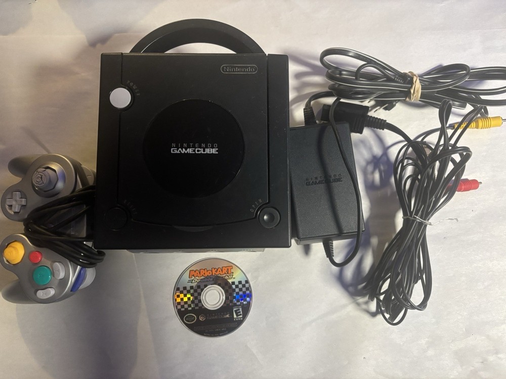 Nintendo GameCube Black DOL-001 Console TESTED w/ Controller MARIO Double Dash