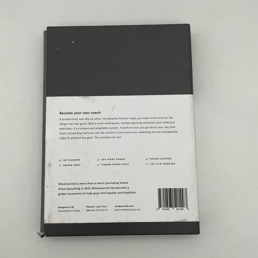 MindJournal Journaling System For Men Grey Transform Your Life Balance New Open