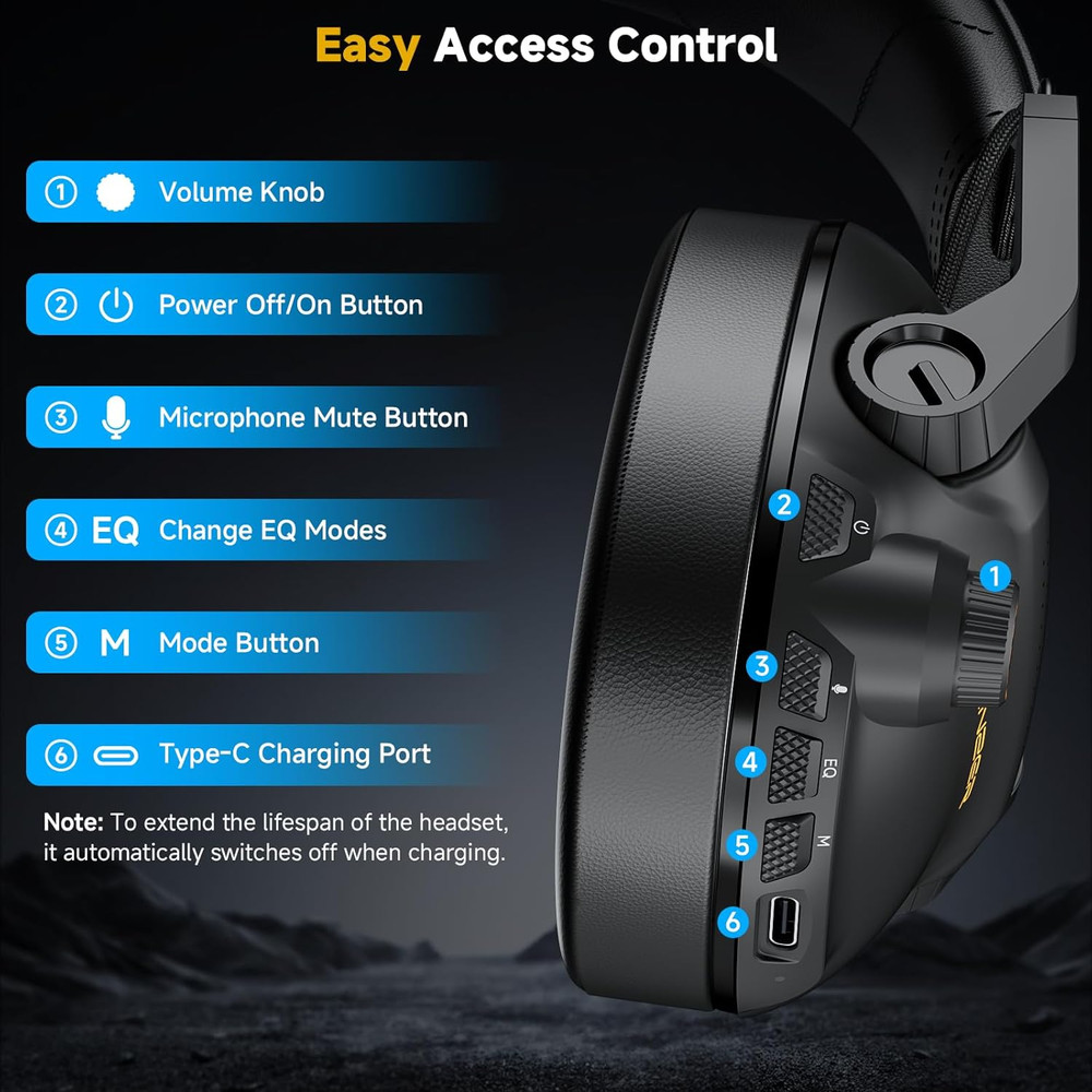 SG600 Wireless Gaming Headset for PC, Laptop, Switch 2.4GHz & Bluetooth