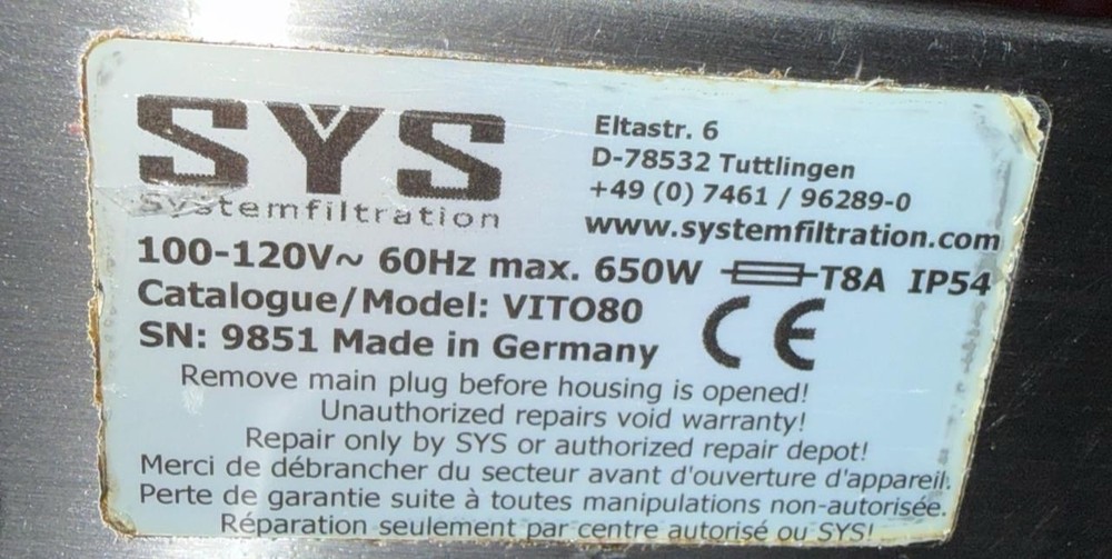 System filtration Vito80 oil filter