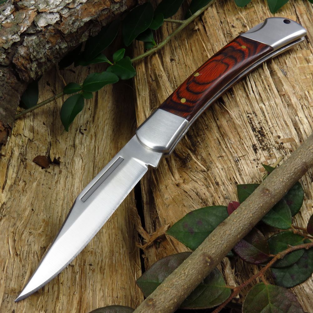 FOLDING POCKET KNIFE |Rite Edge Silver Blade Rosewood Handle Lockback Hunter EDC