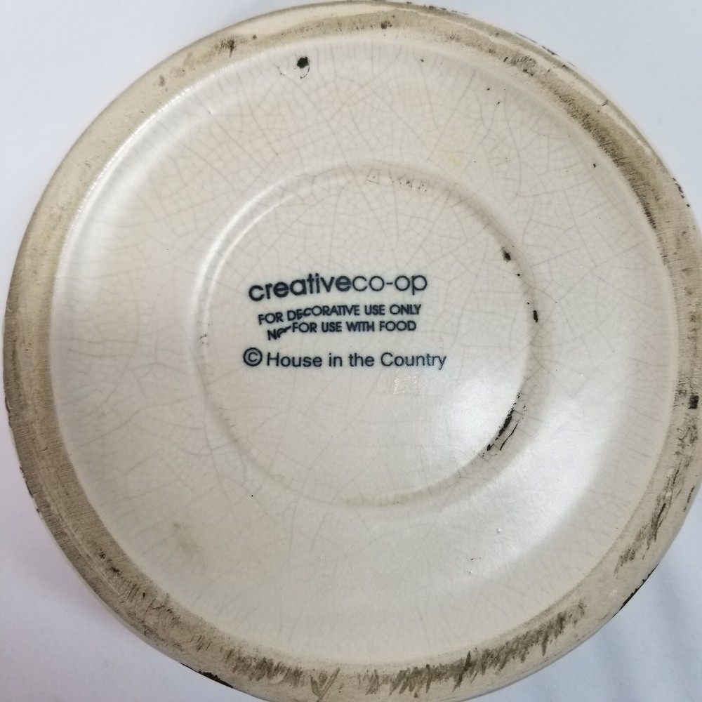 Round Covered Ceramic Trinket Dish Butterfly box boho 5" Distressed