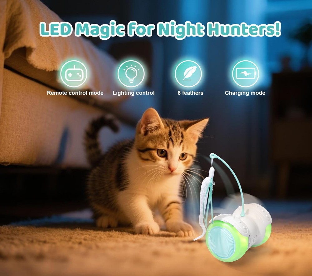 Remote Control Cat Toy with Auto Mode - Interactive Cat Toy Feather for Indoo...