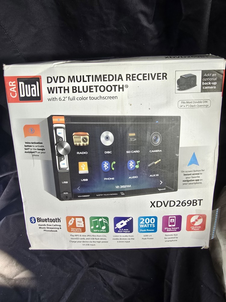 DUAL XDVD269BT RB 2 Din CD DVD Player Receiver USB AUX Bluetooth SD Camera Input