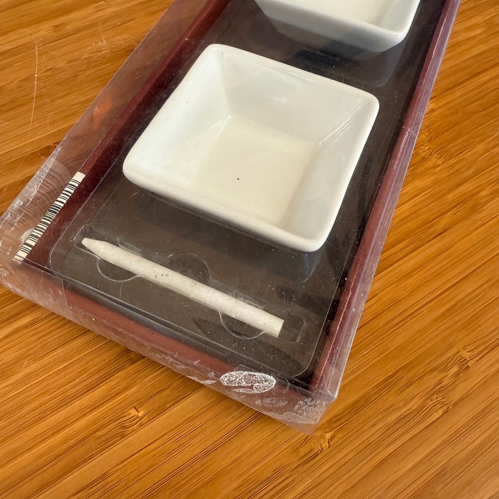 CROFTON BNIB 5-Pc. Server Set White Bowls and Write-On Slate Platter