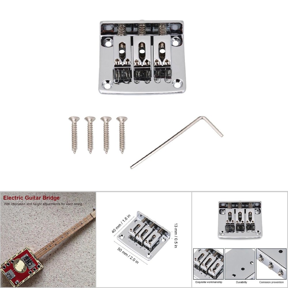 ♡ (Silver)3-string Fixed Guitar Bridge Replacement Parts For Cigarbox Electric