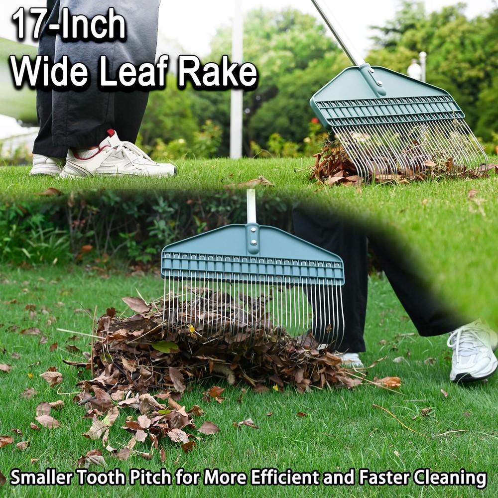 Thatch Rake 66-Inch Adjustable Handle Dethatcher Rake,17-Inch Wide Leaf Rakes...