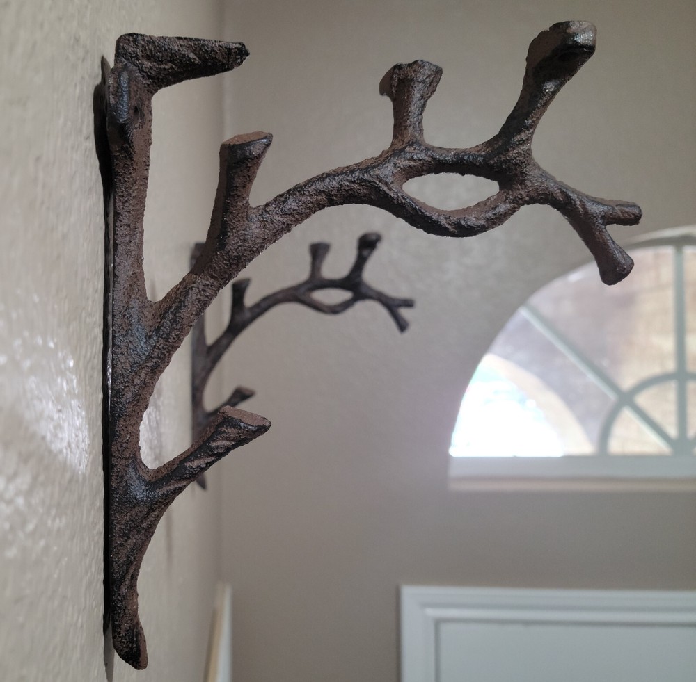 2 Rustic Cast Iron Shelf Bracket Wall Mount Hardware Brace Tree Branch Sculpture