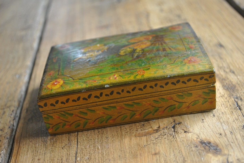 Antique Laquered Papier Mache Trinket Box