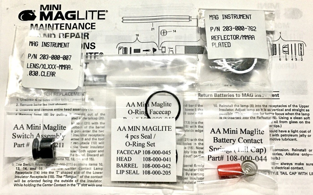 AA Mini Maglite 8 Piece Refresher Kit without Installation Tool
