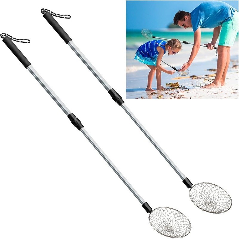 2 Pack 5.3 Inch Beach Sand Sifter Tool Adjustable Long Handle Shell Scooper New