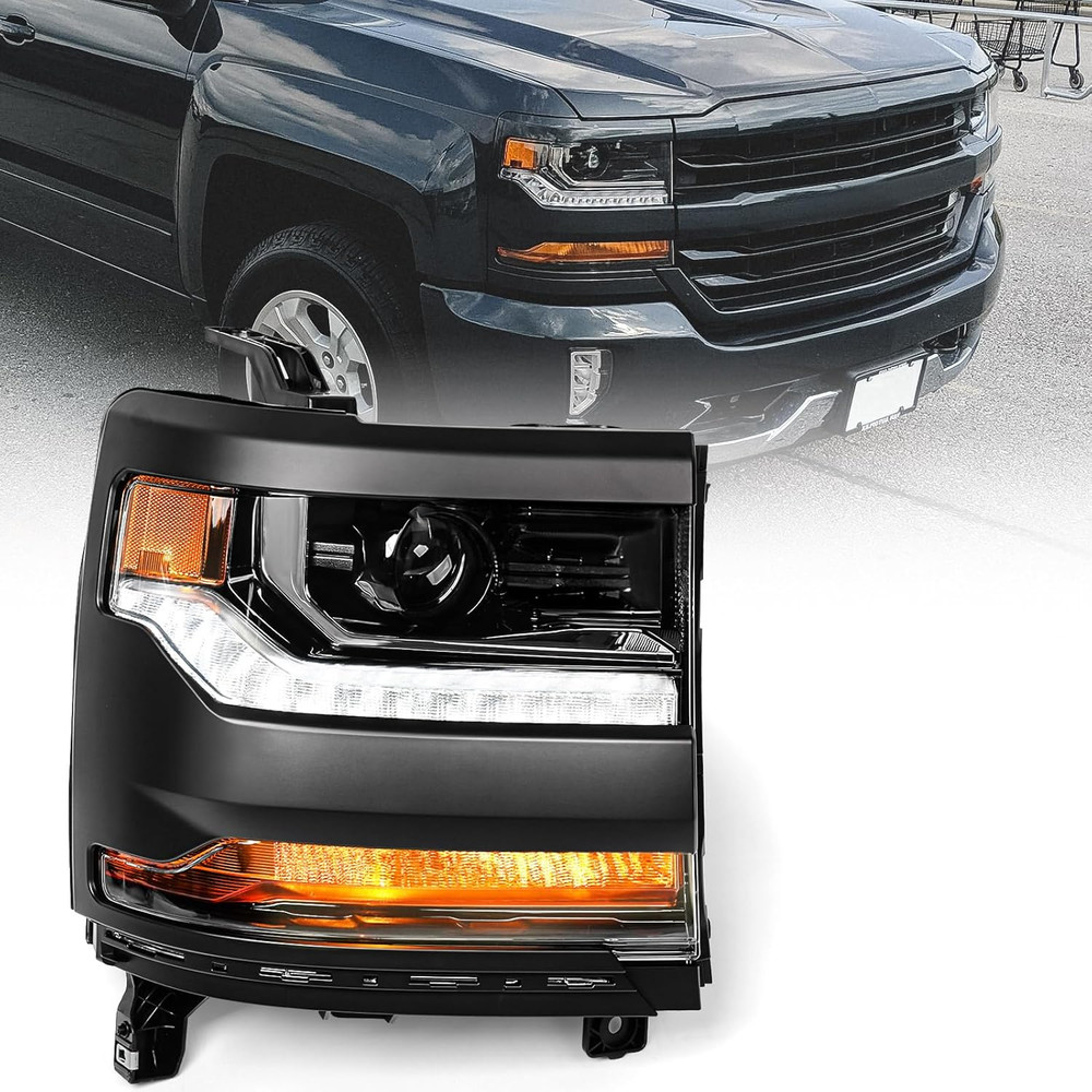 Right Headlight for Chevy Silverado 1500 2016-2018 [Only for HID Model] [Black]
