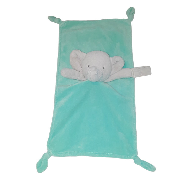 2015 Carters Gray Elephant Paci Loop Knotted Corners Aqua Security Blanket Lovey