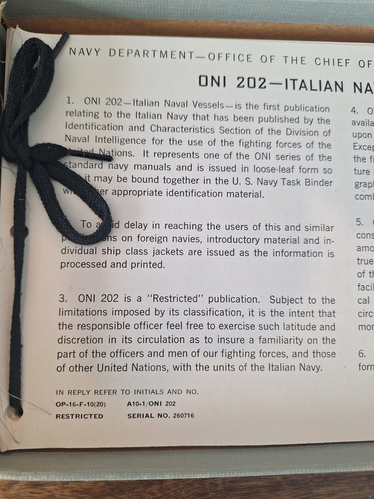 ONI 202 Italian Naval Vessels Restricted 1943