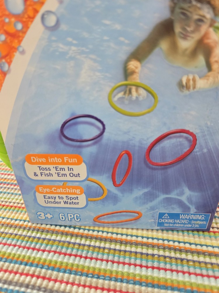 Banzai 6 Pack Plastic Multi Colored Pool Time Dive Rings - NEW - Ages 3+