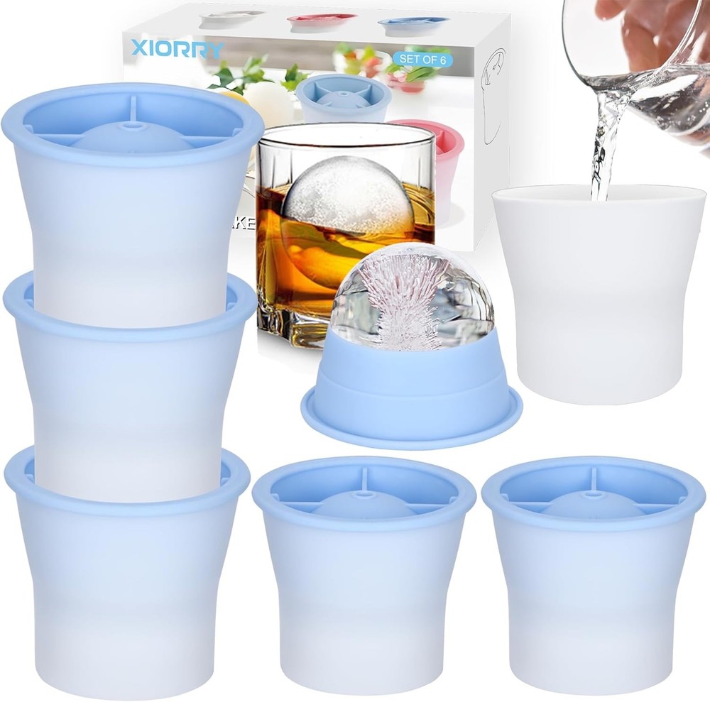 Round Ice Cube Molds 6 Pieces, Silicone Sphere Ice Mold Maker, Stackable Easy Re