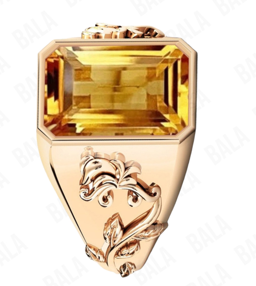 Handmade 925 Sterling Silver Citrine Ring, Rectangular Emerald Cut Yellow Quartz