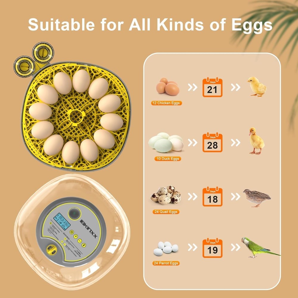 LED Egg Incubator with Automatic Turner & External Water Refilling System