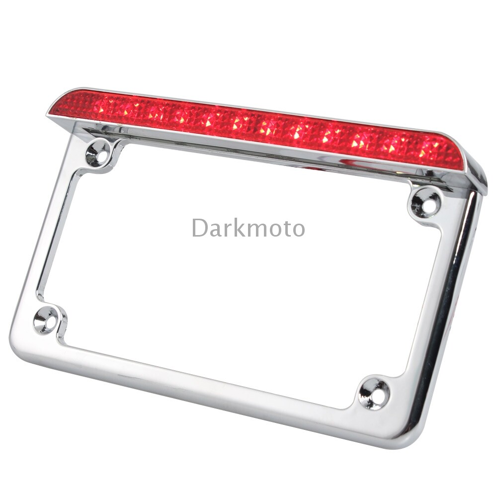Chrome Motorcycle License Plate Frame LED Light Brake Tail Light Mount Universal