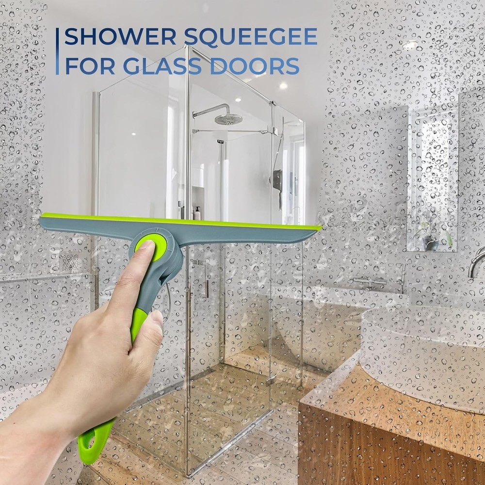 Versatile Handheld Squeegee for Windows, Shower Doors & Mirrors - Green/Grey