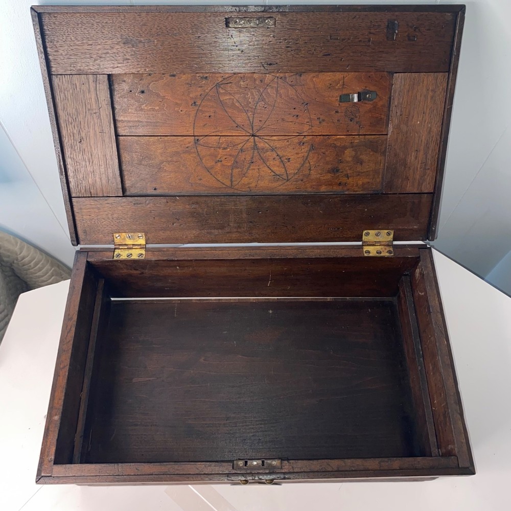 Antique Primitive Raised Panel 21 Inch Carpenter's Tool Chest Trunk