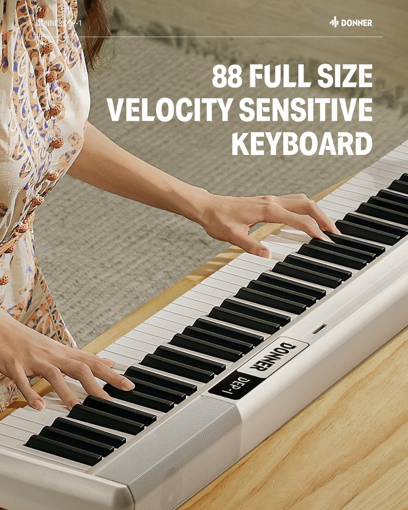 Donner DEP-1 Piano Keyboard 88 Keys, Beginner Digital Compact, White Set