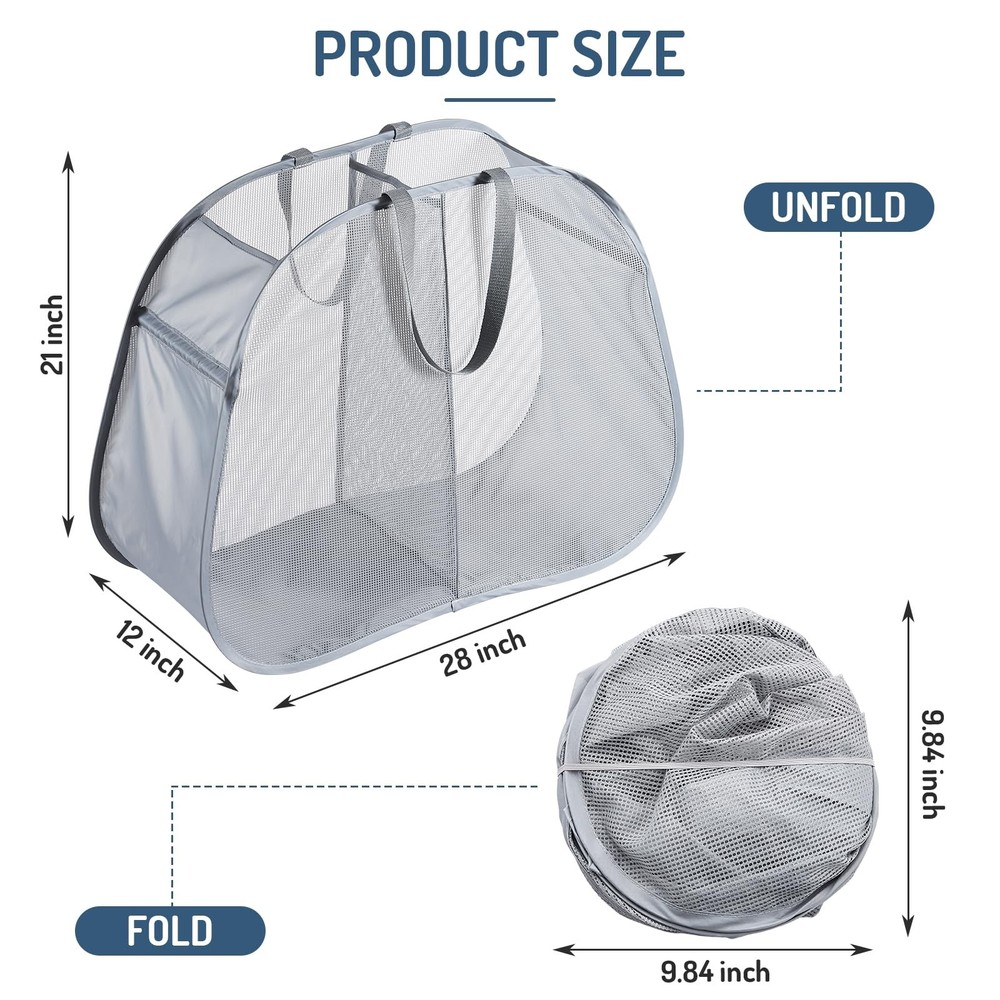 Mesh Popup Laundry Hamper 2 Compartment, Collapsible Laundry Sorter Basket Fo...
