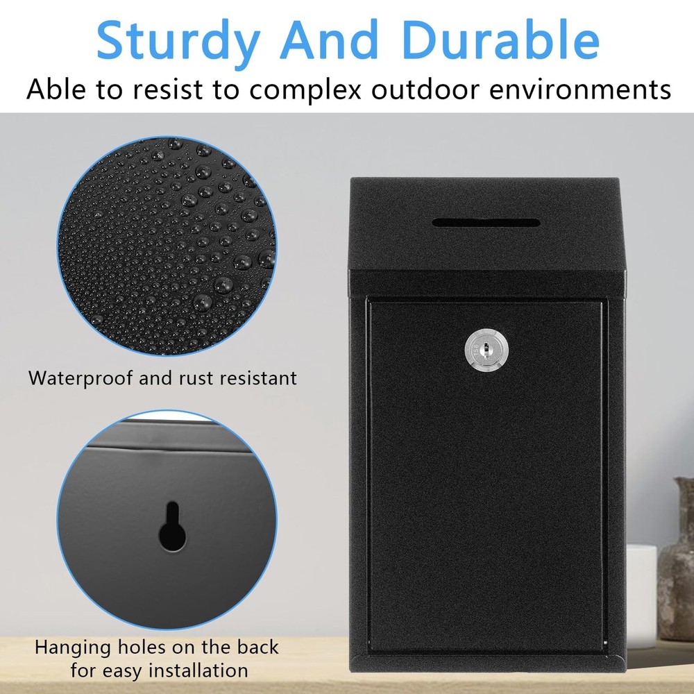 Metal Donation Box Collection Box Suggestion Box with Lock Wall Mounted Mailb...