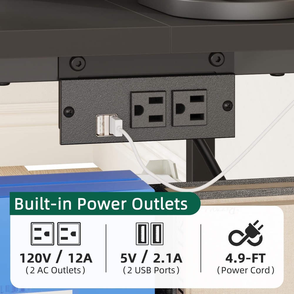 23.6"×23.6" Large Priner Stand with Power Outlet, Printer Table with Storage ...