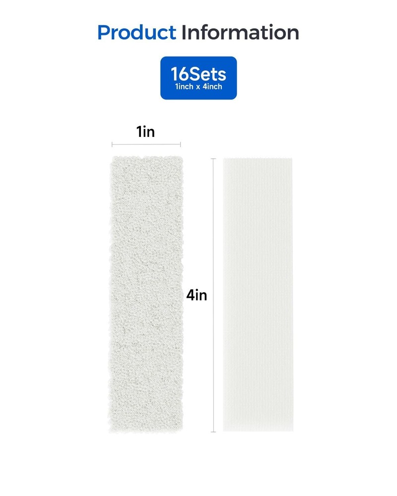 Repositionable Adhesive Hook and Loop Strips - 16 Sets, Ideal for DIY Projects