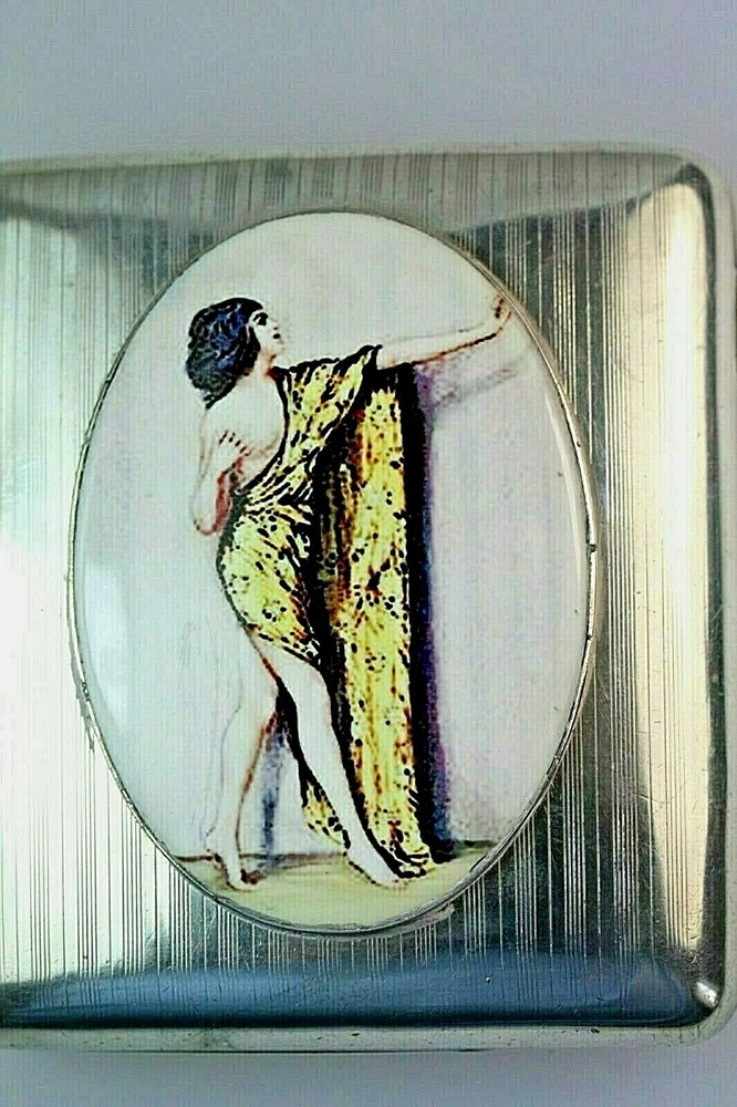 ASIAN LADY ENAMEL SILVER CIGARETTE CASE ANTIQUE HALLMARK