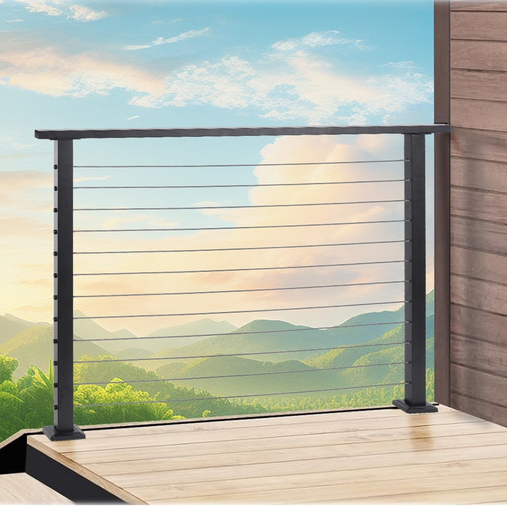 Black Complete Cable Railing Kit 42'' Cable Railing System for Decks w/ Handrail