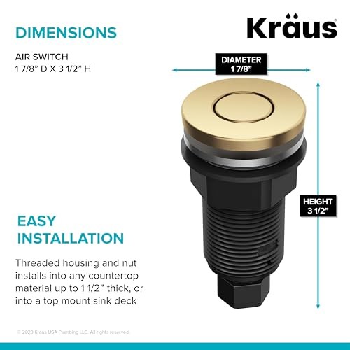KRAUS Flat-Top Garbage Disposal Air Switch Button, Brushed Brass, KWDB-20BB