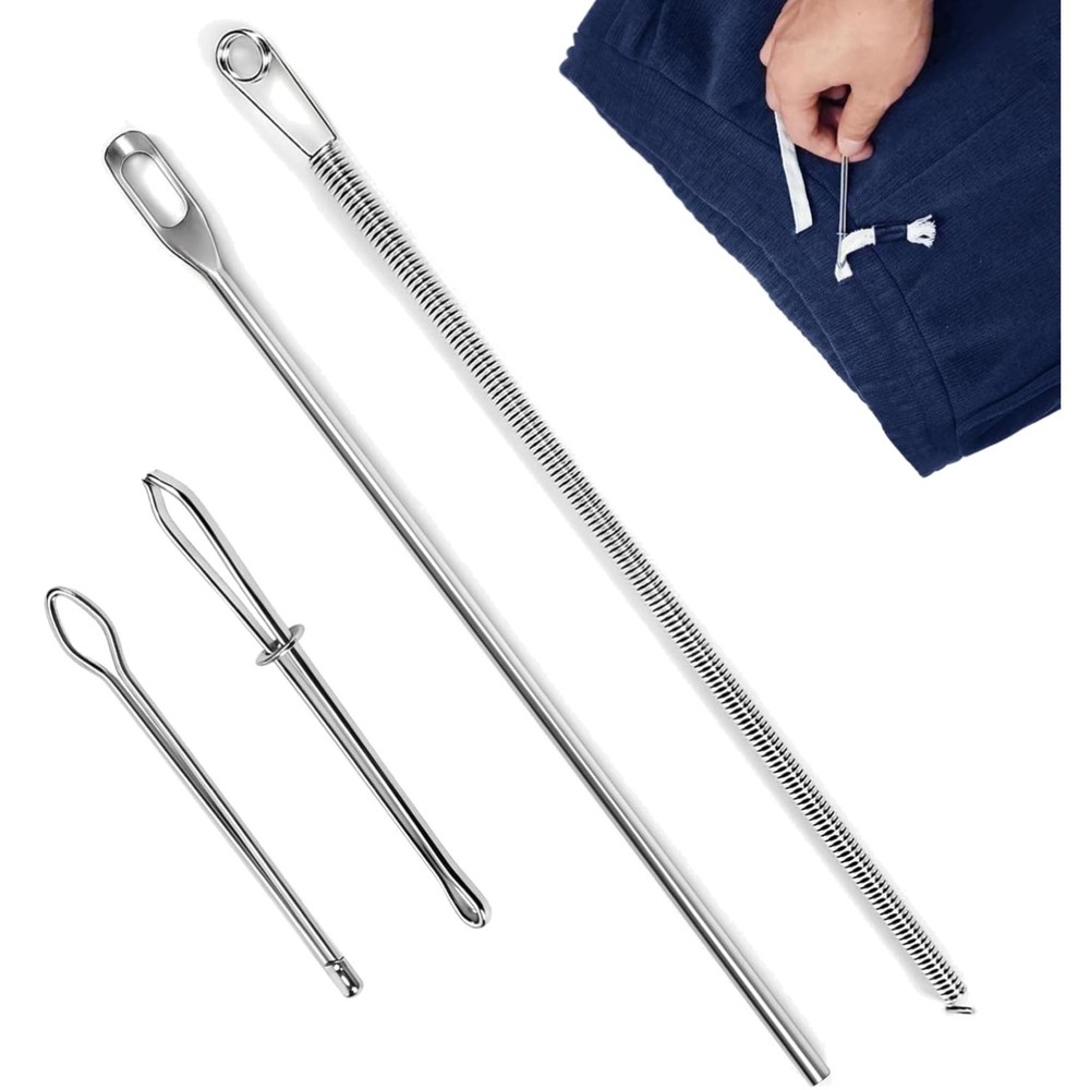 4-Piece Drawstring Threader Tool Kit with Spring-Loaded Tweezers & Pins