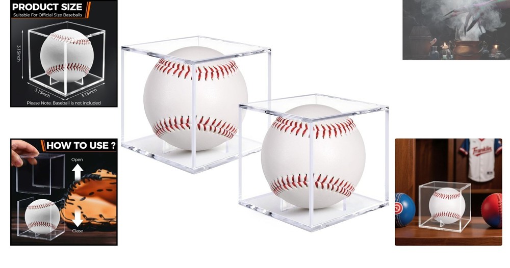 Durable Acrylic Baseball Display Cases: Stackable Design for Collectors (2 Pack)