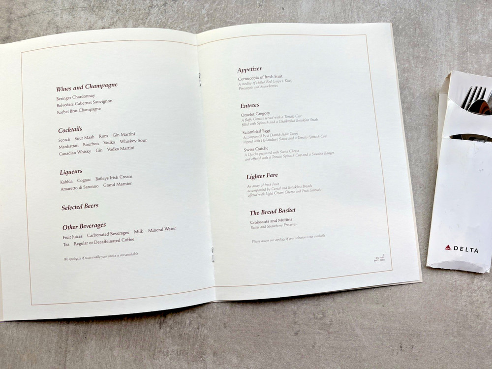 Delta Airlines Silverware Set and Menu