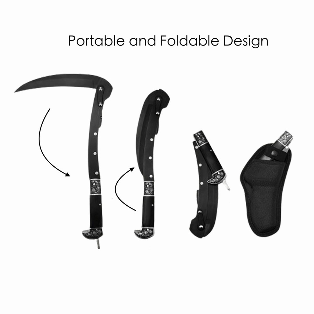 Folding Sickle, Section Foldable Scythe with Wooden Handle, Sheath, 2 Section...