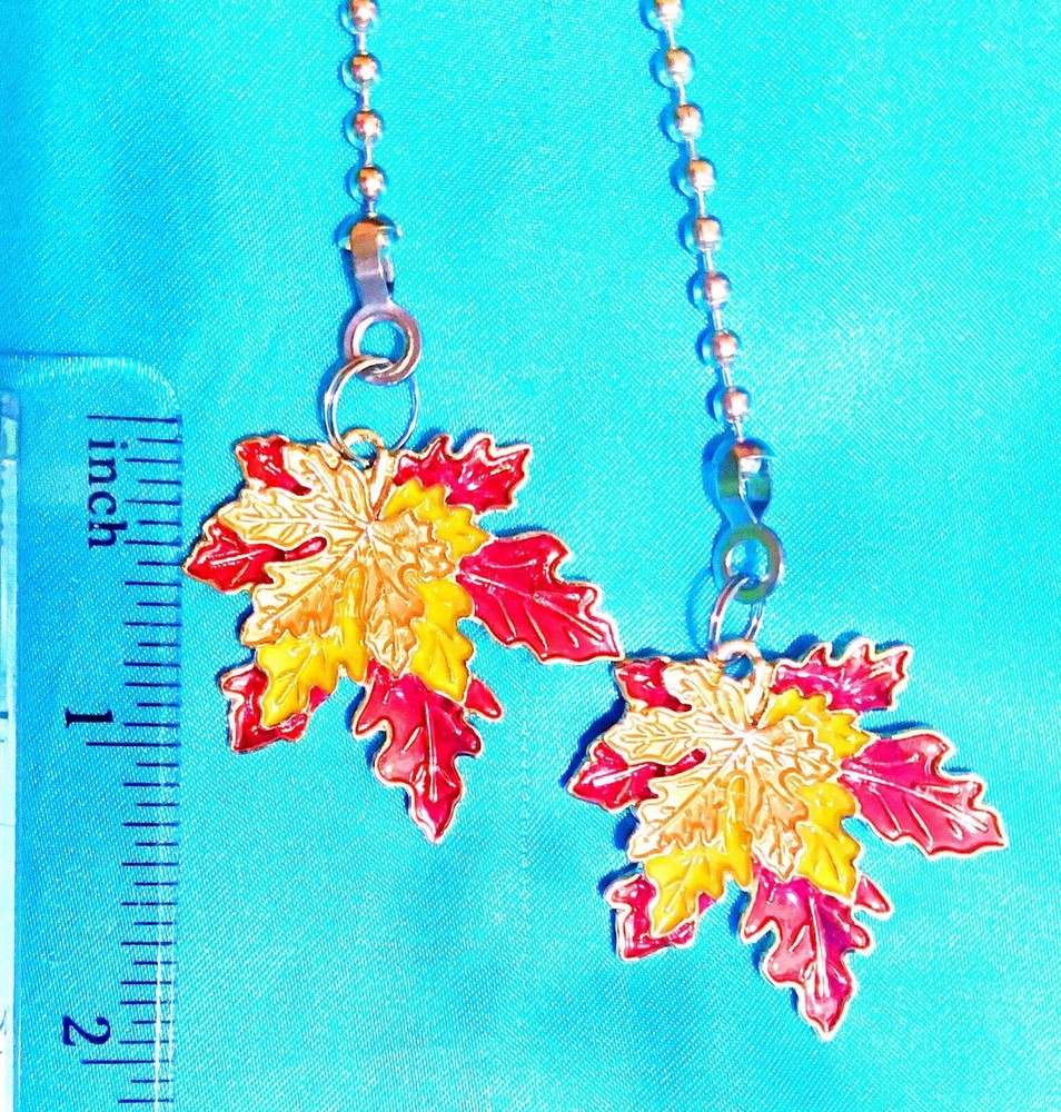 Set of Two ~ Red Yellow MAPLE LEAF Metal ~ Ceiling Fan Pulls