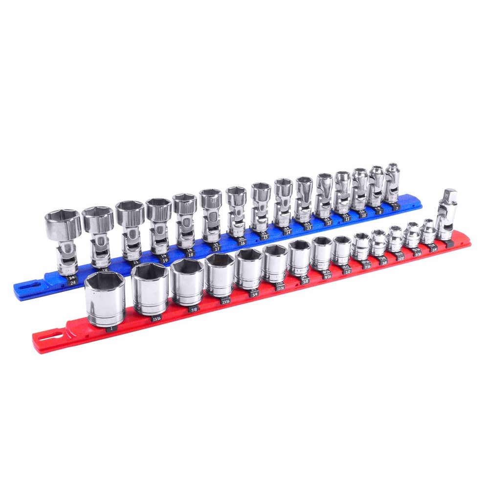 18Inch Socket Organizer with 18 Twist Lock Clips for Tools, Blue