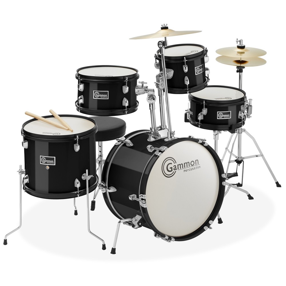 OPEN BOX - 5-Piece Beginner Junior Drum Set w/ Stool & Stands - Black