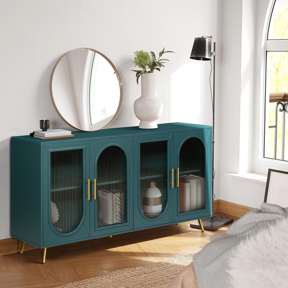 Accent Sideboard Buffet Cabinet with 4 Glass Doors and Adjustable Shelves