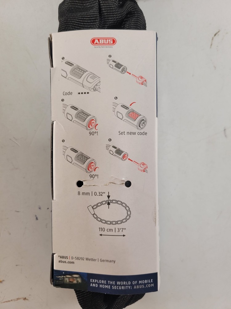 Abus 8808C Chain Lock - Combination 2.9' 8mm Square Black