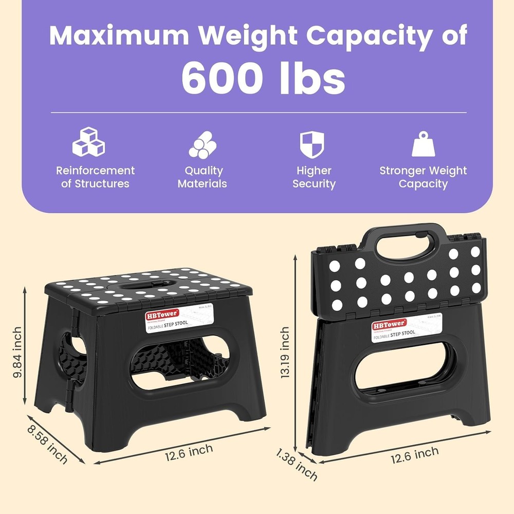 Folding Step Stool 9 Inch Holds 600 lb Non-Slip Surface & Carry Handle Sturdy