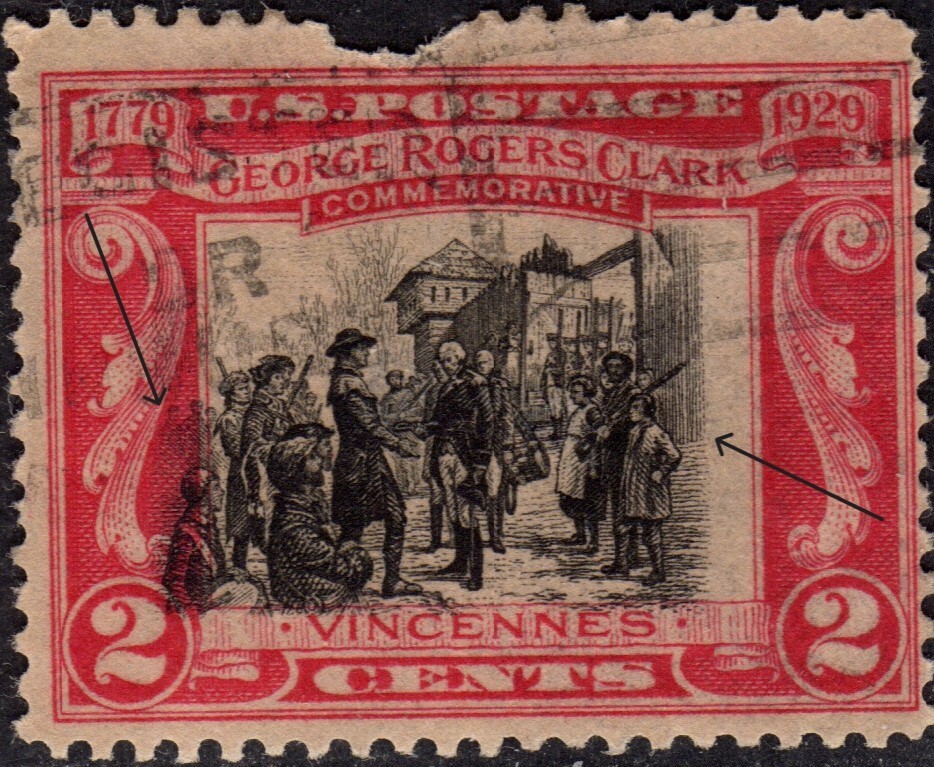 Perfectly Flawed US 1929 EFO 2c SN 651 Used Error - Dramatic Vignette Shift Left