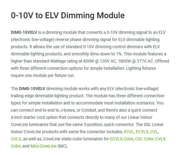 SOLID STATE LIMINAIRES SSL-MC-10V ELVDIM 0-10V Dimming Module, 120-277V INPUT