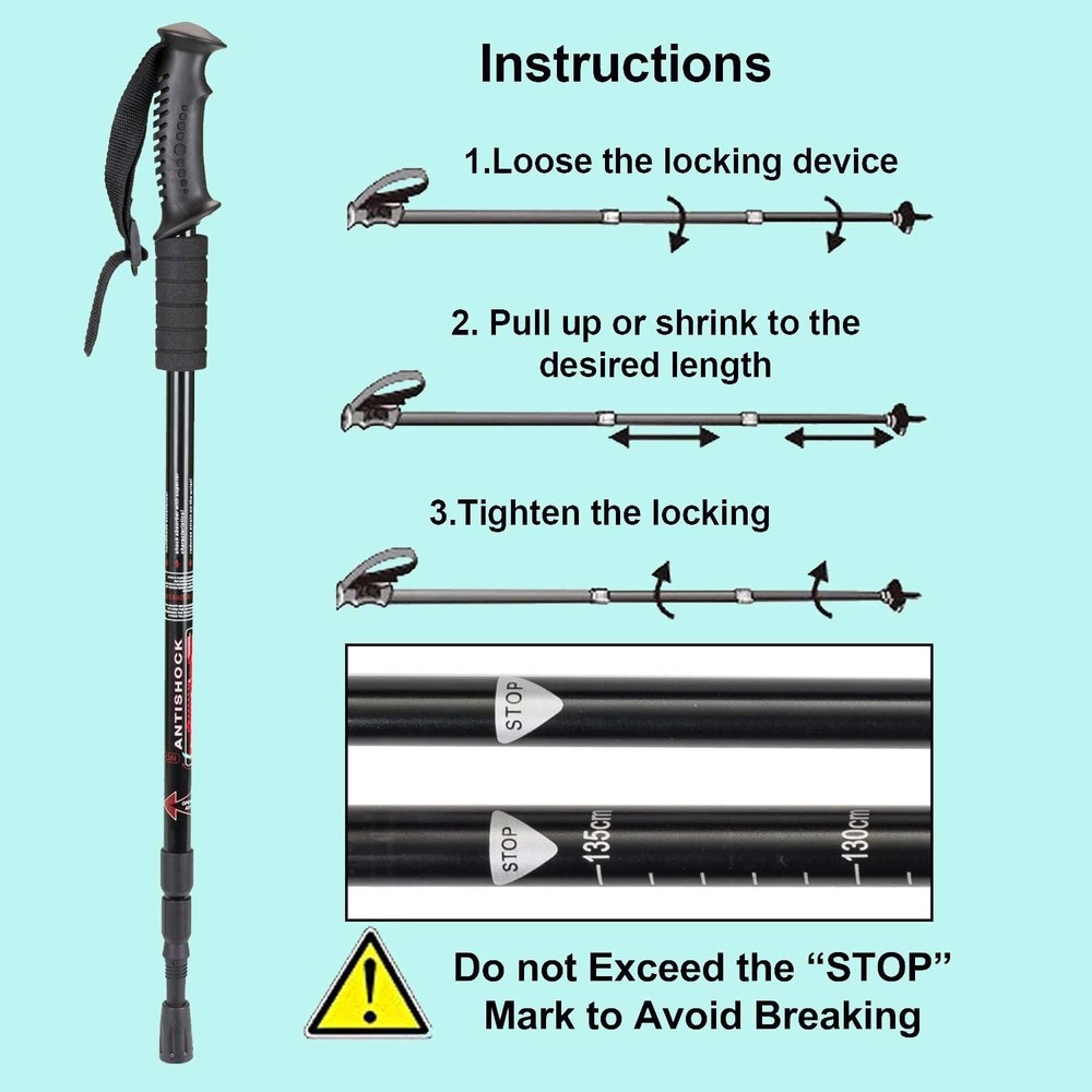 Ergonomic Hiking Poles with Anti-Shock Technology - Includes 10 Replacement Tips